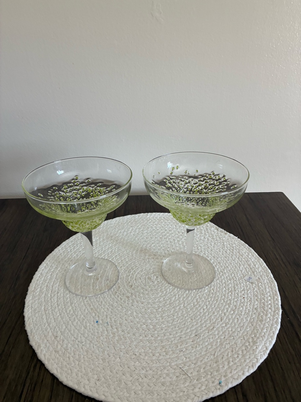 Pier 1 Glass Margarita Set with Lime Green Bubble Detail